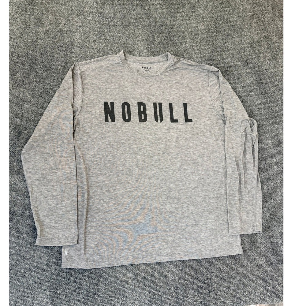 Nobull Mens XXL Gray Heathered Long Sleeve Training Tee Logo Graphic Gym Shirt